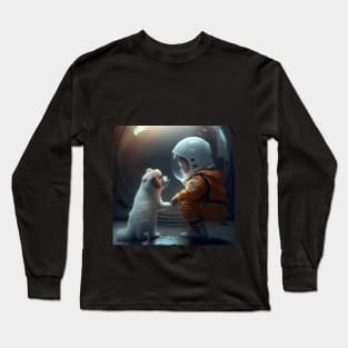 Out-of-this-World Artwork: Puppy and Kid Space Adventure Long Sleeve T-Shirt